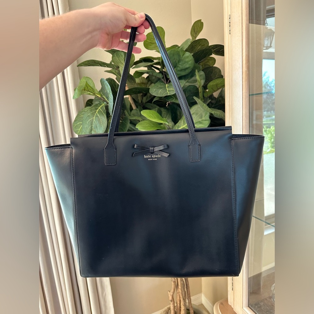 Kate Spade Black Leather Tote Bag, large